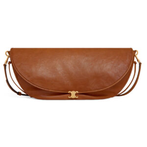 Celine Halfmoon Soft Triomphe Bag In Supple Shiny Lambskin 124142 Coffee