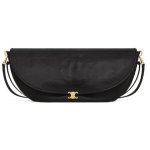 Celine Halfmoon Soft Triomphe Bag In Supple Shiny Lambskin 124142 Black