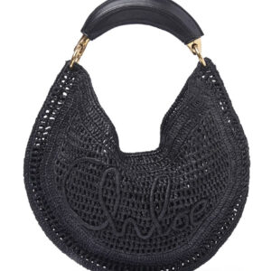 Chloe Summer Banana Hobo Bag In Raffia Black