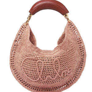 Chloe Summer Banana Hobo Bag In Raffia Pink