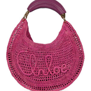 Chloe Summer Banana Hobo Bag In Raffia Peachblow