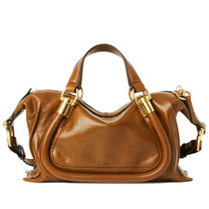Chloe Small Paraty 24 Bag In Shiny Leather Coffee