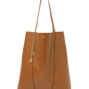 Chloe Large Chloe Spin Tote Bag In Grained Leather Coffee