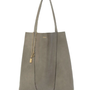 Chloe Large Chloe Spin Tote Bag In Grained Leather Gray