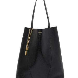Chloe Large Chloe Spin Tote Bag In Grained Leather Black