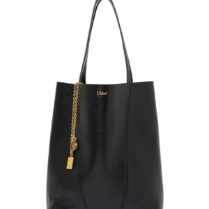 Chloe Spin Tote Bag In Grained Leather Black