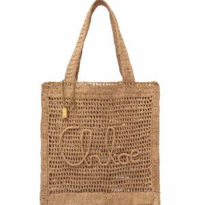 Chloe Summer Banana Tote Bag In Raffia Apricot