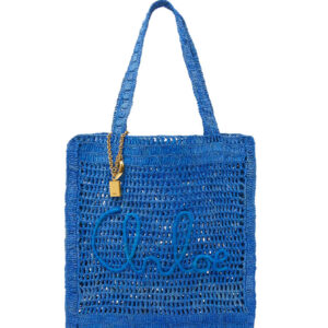 Chloe Summer Banana Tote Bag In Raffia Blue