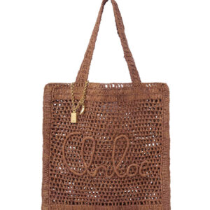 Chloe Summer Banana Tote Bag In Raffia Coffee