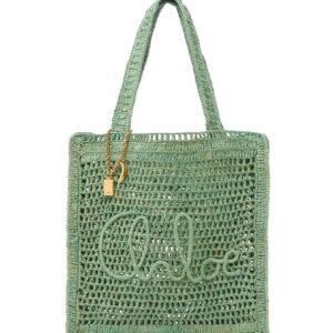Chloe Summer Banana Tote Bag In Raffia Green