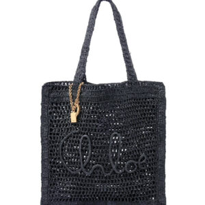 Chloe Summer Banana Tote Bag In Raffia Black