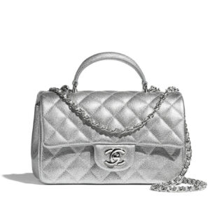 Chanel Mini Flap Bag With Top Handle Silver Gray