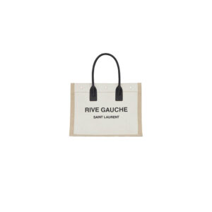 RIVE GAUCHE SMALL TOTE BAG IN LINEN AND LEATHER