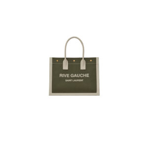 RIVE GAUCHE SMALL TOTE BAG IN LINEN AND LEATHER