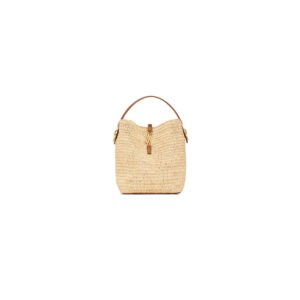 YSL LE 37 IN WOVEN RAFFIA AND VEGETABLE-TANNED LEATHER